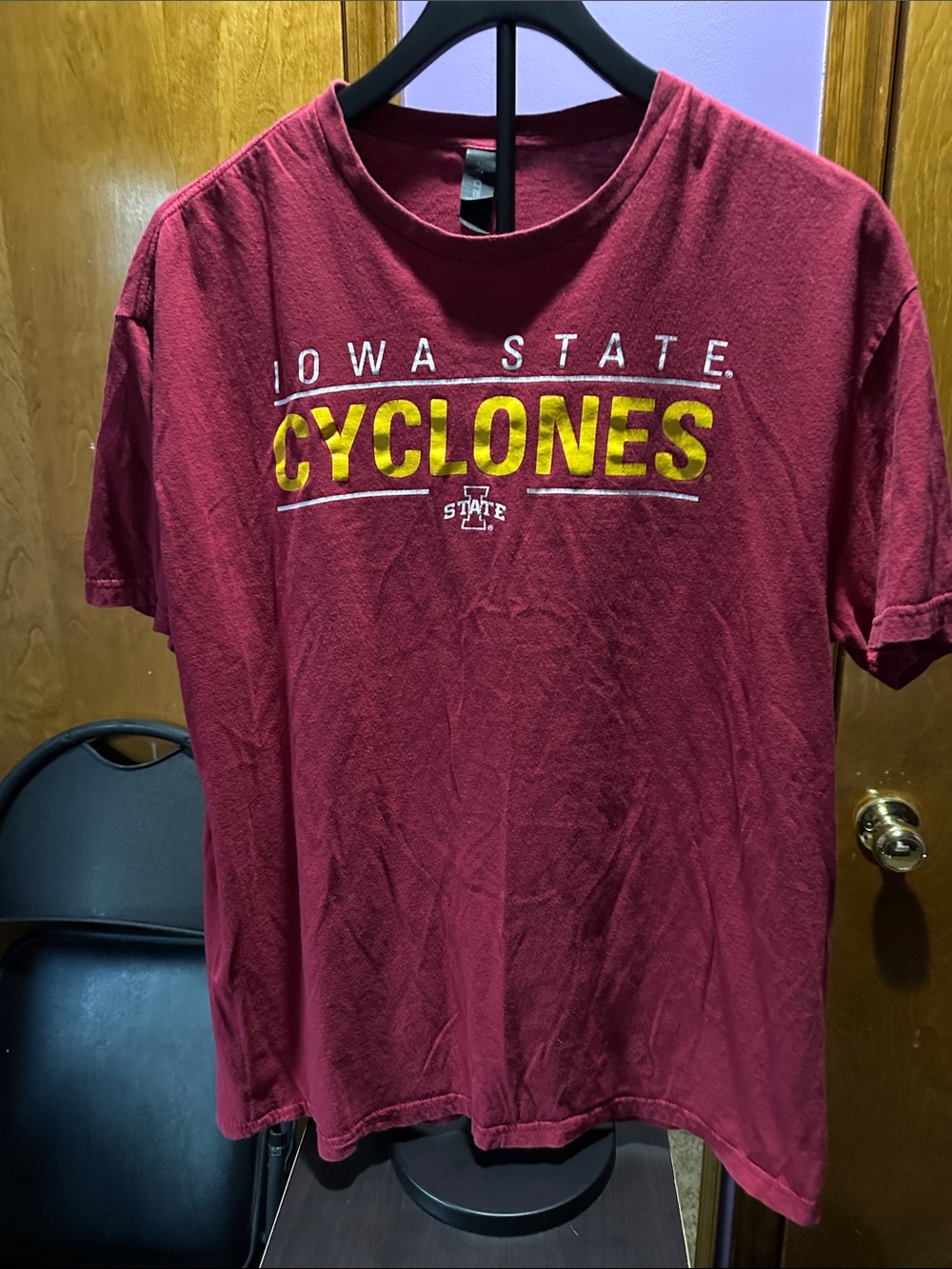 Gildan Maroon Iowa State Cyclones Tee with Gold Print
